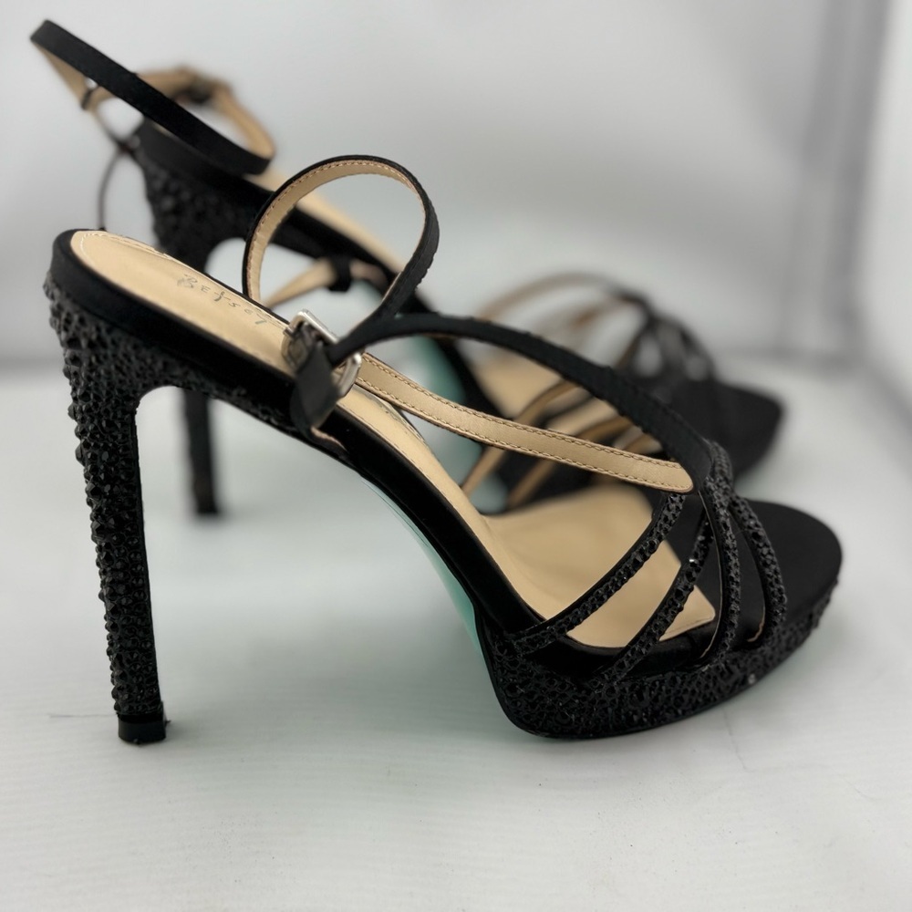 Betsey Johnson Black Strappy Crystal Embellished Stiletto Heels